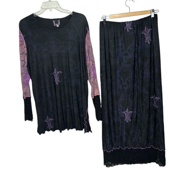 JG’S Mad Lab Two Piece Maxi Skirt And Top Art To Wear Lagenlook Set. Size Medium - Picture 1 of 14